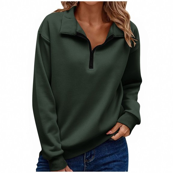 DailyTrove Women's Multi-Color Half-Zip Hooded Oversized Sweatshirt - Cozy Warm Winter Casual WearArmy GreenL