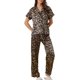 thumbnail image 2 of Conjunto de pijama de satén para mujer INSPIRE CHIC, top de manga corta y pantalones de seda con flores, 2 piezas, color marrón, 2 of 6