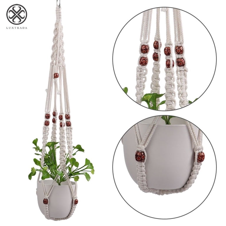 Luxtrada Indoor Outdoor Hanging Plant Holder Hanging Planter Stand Flower Pots Plant Hanger Cotton Yarn With Bead / Twist Knit
