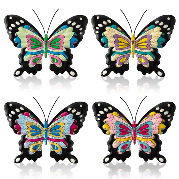 4pcs Colorful Metal Butterfly Decorations Wall Hanging for Home Decor, 17x13cm