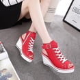 thumbnail image 6 of Women's Sneaker Shoes High Heel Fashionable Canvas Shoes High Tube Lace Up Wedge Edge Zipper Slope Angle Shoes Size 4-11, 6 of 17