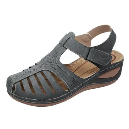 

Thick Sole Sandals For Women Soft Leather Closed Toe Vintage Anti Slip Sandals Thick Sole Shoes Hollow Sandals