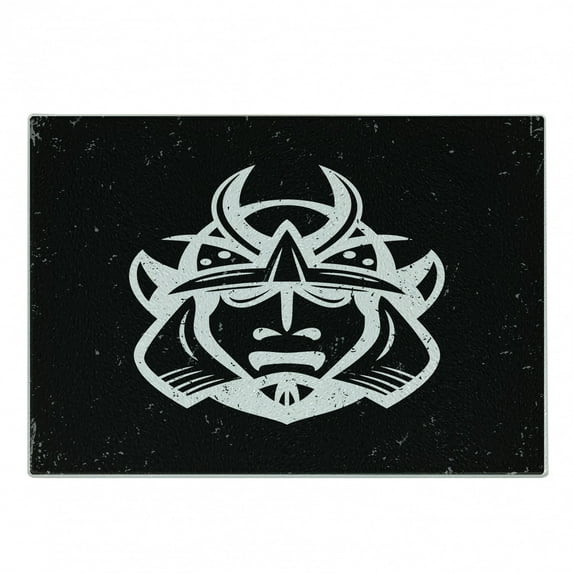 Japanese Cutting Board, Traditional Martial Art Themed East Medieval Culture Design Monochrome Motif, Decorative Tempered Glass Cutting and Serving Board, Small Size, White and Black, by Ambesonne