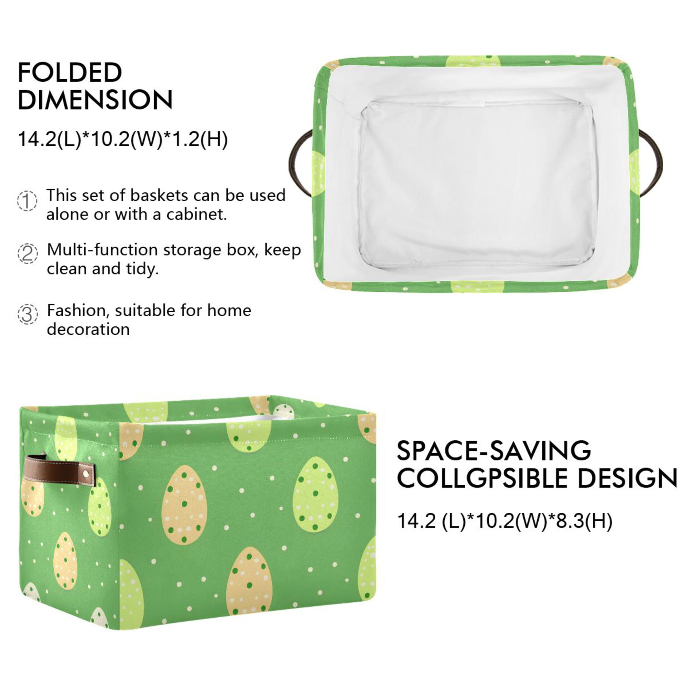 Ryvnso Easter on Polka Dots Storage Basket Large Bin Foldable Boxes Toys Organizer 14.2x10.2x8.3in 2 PCs