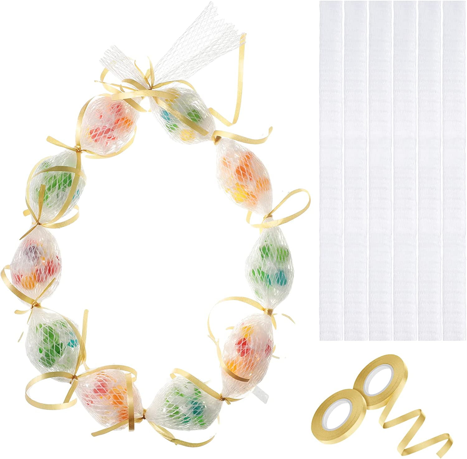 6 Pcs Graduation Lei Netting Bags White Long 3.3 Feet Candy Lei with 2