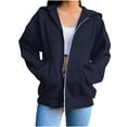 thumbnail image 5 of ShiShine Fashion Zipper Hoodies for Women Oversized Loose Fit Hoodies Long Sleeve Solid Jackets Soft Outdoor Sweatshirt, 5 of 7