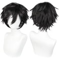 thumbnail image 3 of ANOGOL Gorro para el Pelo + Peluca Corta Negra para Hombre, Cosplay para Halloween, Navidad, Evento, Fiesta de Disfraces, Peluca Corta Negra para Disfraz, para Hombres, Mujeres, niños, Anime, Cosplay, 3 of 4