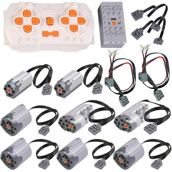 14PCS Power Functions Motor Set Compatible with Lego Technic Car, APP Dual Remote Control, Lithium Battery Box, 4 x XL-Motor, 2 x Servo Motor, 2 x M-Motor, 2 x Extension Cord, 2 x LED Light