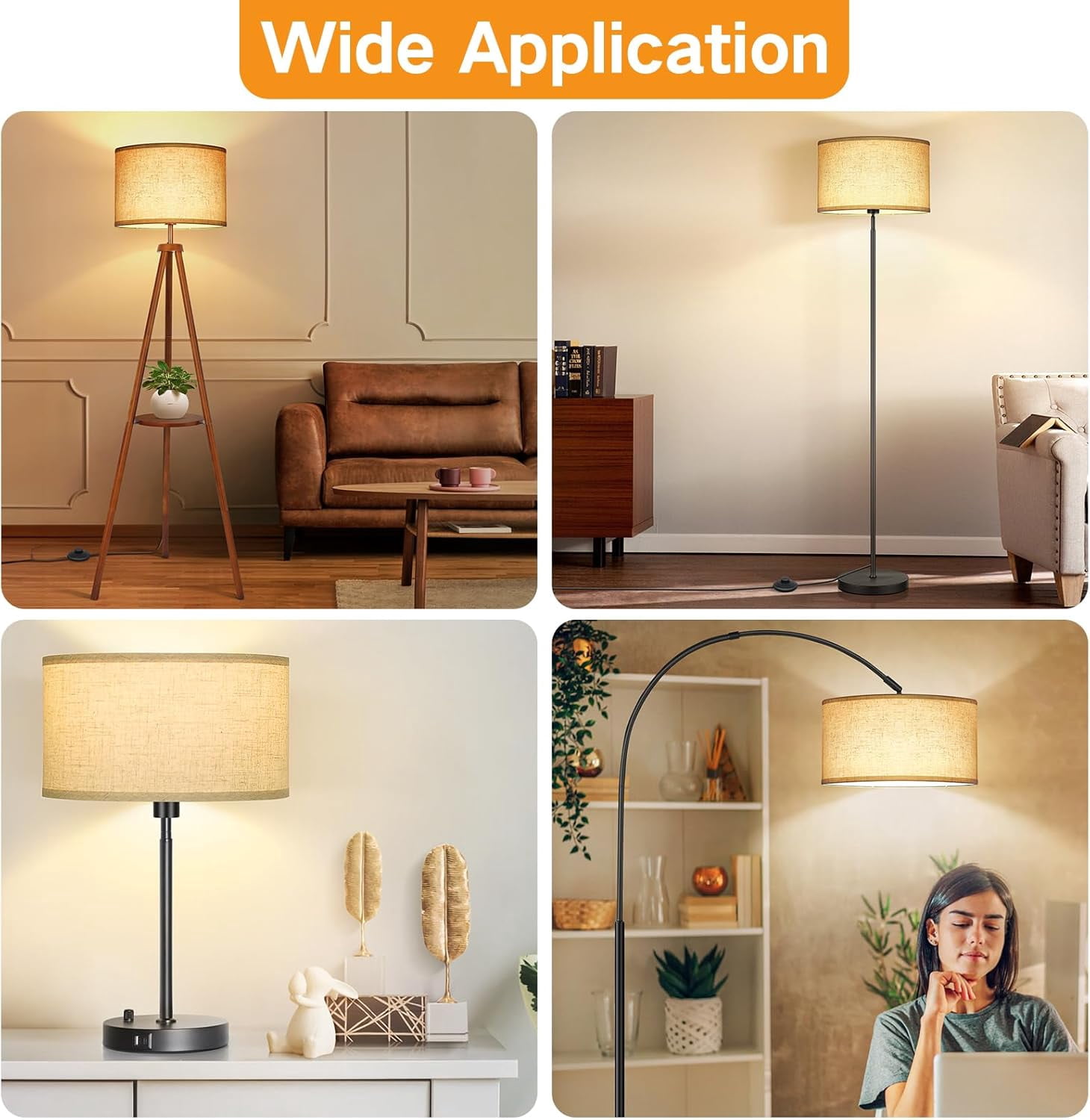 Beige Large Drum Lamp Shades for Floor Lamps, 16" Top x16" Bottom x 9" High, Easy to Assemble, Replacement Linen Lampshades for Table Lamps & Bedside Lamps (1.65" Spider)