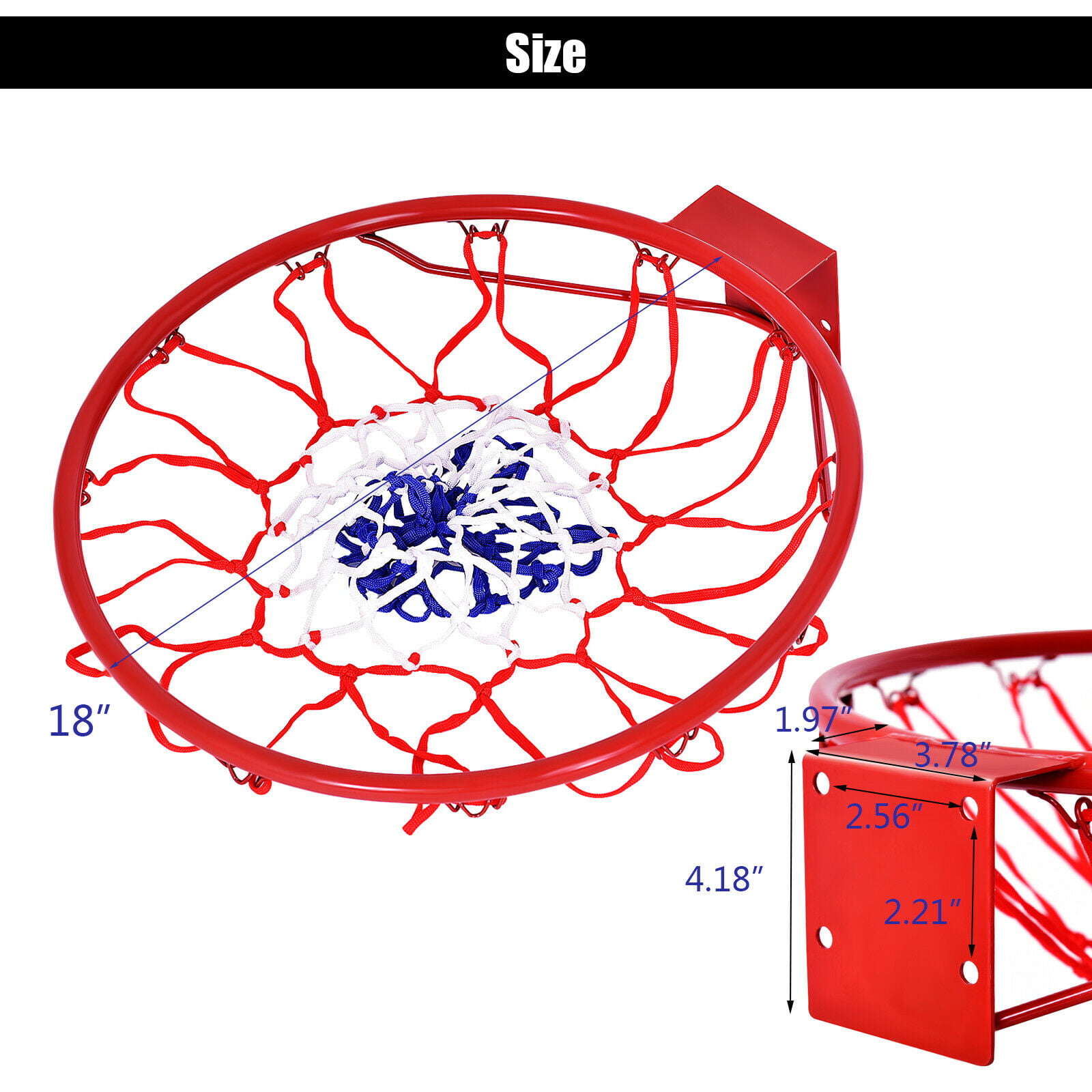 Full Size Basketball Hoop Ring Net Wall Mounted Outdoor Hanging Basket  18"/45cm