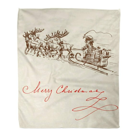 SIDONKU Flannel Throw Blanket Modern Red Santa Christmas Vintage Claus Sleigh Retro Holiday Soft for Bed Sofa and Couch 50x60 Inches