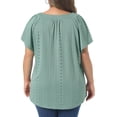 thumbnail image 4 of Women's Plus V Neck Short Sleeve Eyelet Embroidery Casual Blouse 4X Green, 4 of 6