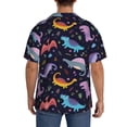 thumbnail image 3 of Uemuo Cartoon Dinosaur Pattern Cotton Linen Short Sleeve Shirts,Casual Lightweight Button Down Shirts,Vacation Beach Summer Tops-3X-Large, 3 of 7