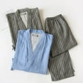 thumbnail image 2 of Couple Cotton Pajamas Suit Japanese Style Kimono Yukata Sleepwear Tops Pants Set Indoor Home Bathing Costume Women Men Gift, 2 of 5