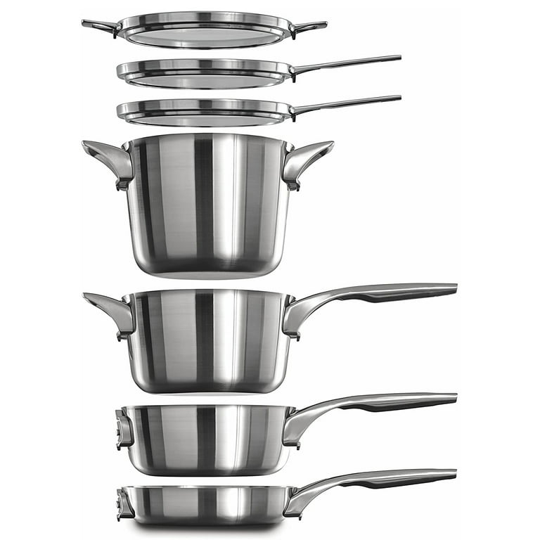 Calphalon Premier Space Saving 10 Piece Stainless Steel Cookware Set &  Reviews