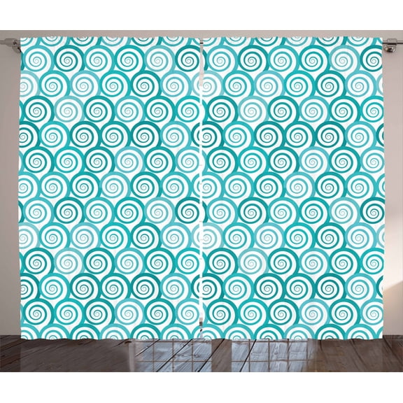 Ambesonne Retro Curtains 2 Panel Set, Flat Design Sea Waves, 108" x 63", Teal Turquoise and White