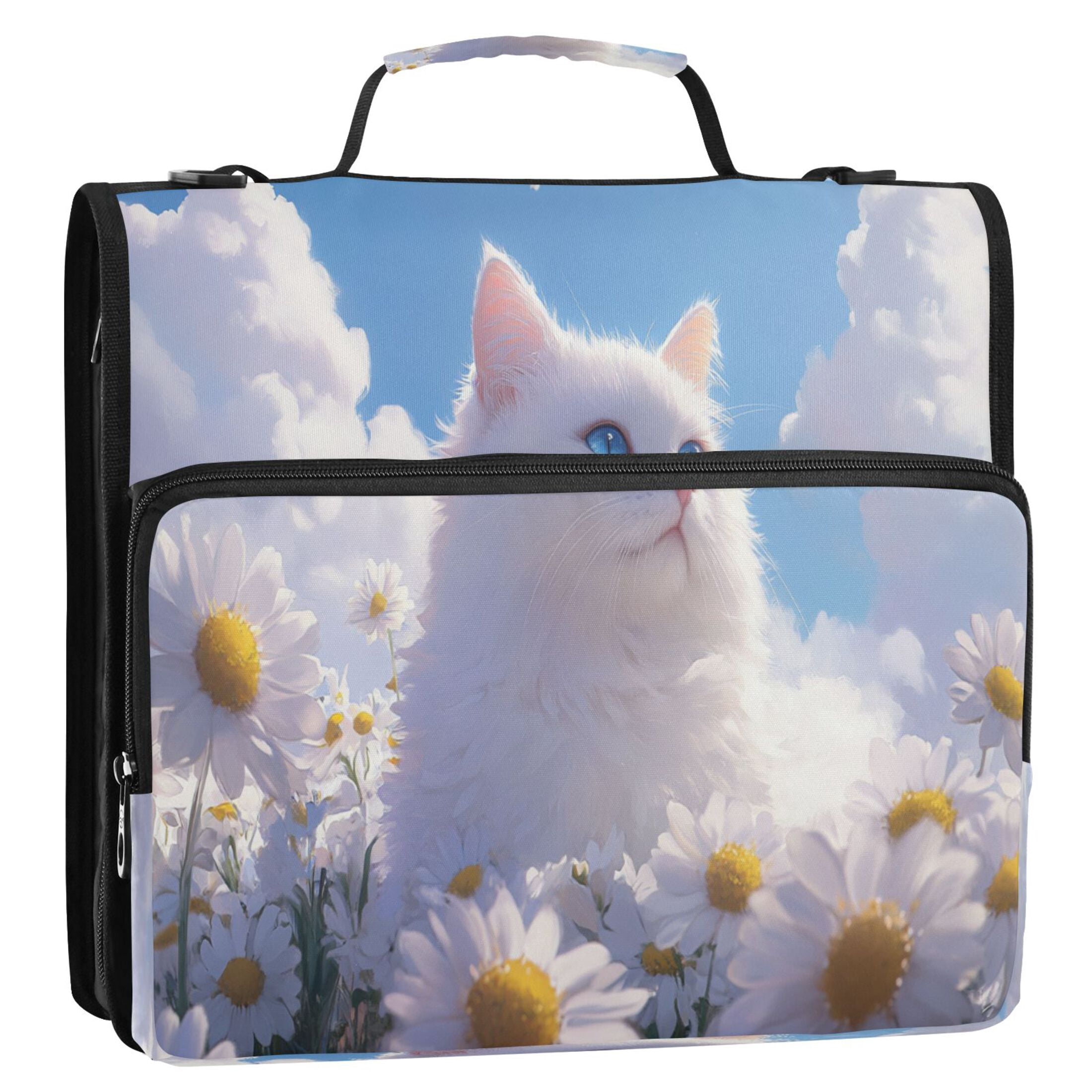 YAZAOO Zipper Binder trapper keeper Documents Organized Design Cat Among Daisies and Clouds Printed