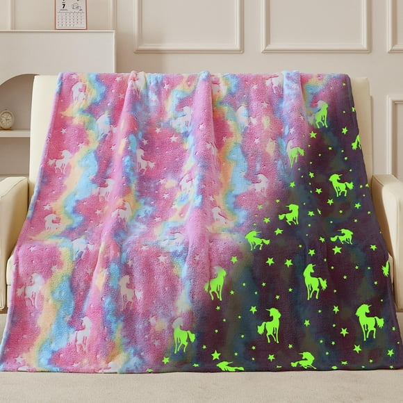 Manta QSTEHEML Unicorn Brilla en la Oscuridad de 50 x 60 cm para niños
