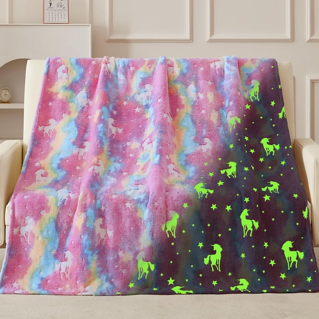 Manta QSTEHEML Unicorn Brilla en la Oscuridad de 50 x 60 cm para niños