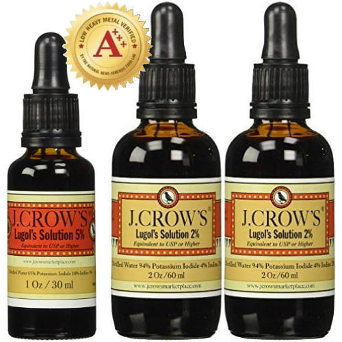plan Pech server J.CROW'S Lugol's Solution of Iodine 5% 1 oz + 2% 2 oz Twin Pack (2 bottles)  - Walmart.com