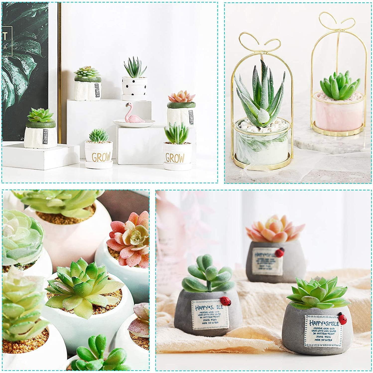 12 Pcs Artificial Succulents Mini Fake Plants Unpotted Faux Succulent for Craft, Small Plastic Assortment in Flocked Green Floral Decor Party, Cake, Garden & Outdoor
