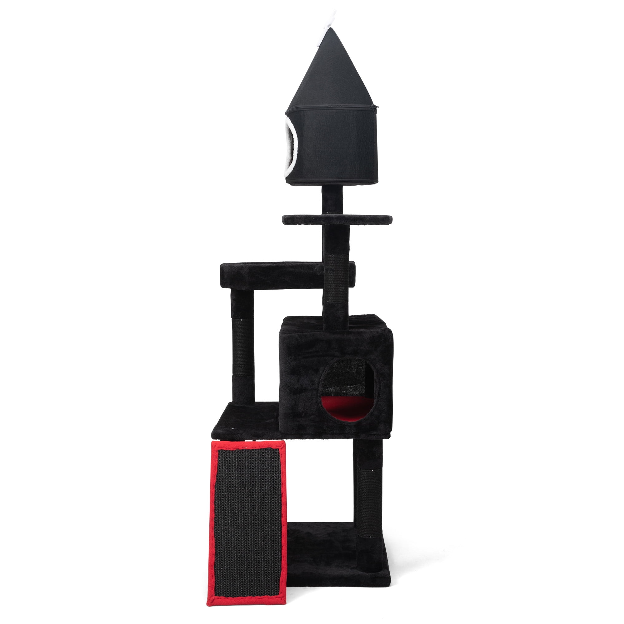 Kadyn 64" Gothic Cat Tree with Coffin Bed for Indoor Cats, Cat Tower with Scratching Ramp, Modern Cat Tree House with Condo, Black