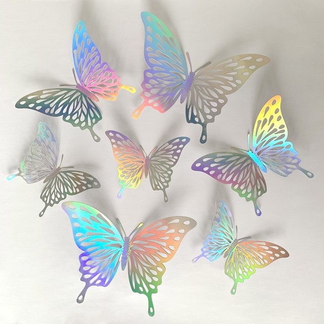 TIMIFIS Wall Sticker 12Pcs 3D Colorful Butterflies Decals, Butterflies Paper-Cut Wall Stickers Home Mural Decorative Decals for Furniture and Wall Window Home Decor