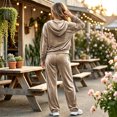 thumbnail image 4 of Szluipve Women Velvet 2 Piece Tracksuit Zip Up Hooded Long Sleeve Jacket High Waist Wide Leg Pants Casual Solid Loungewear Matching Set, 4 of 6