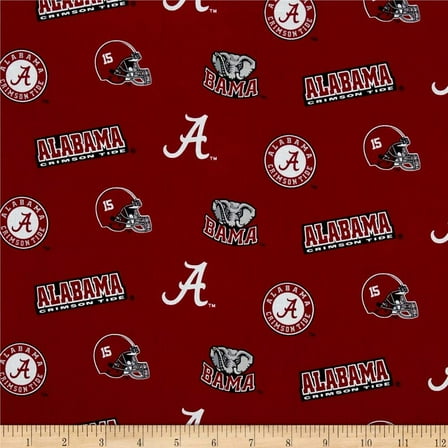 Cotton NCAA Alabama Crimson Tide Broadcloth Red, Fabric by the Yard (AL-045)
