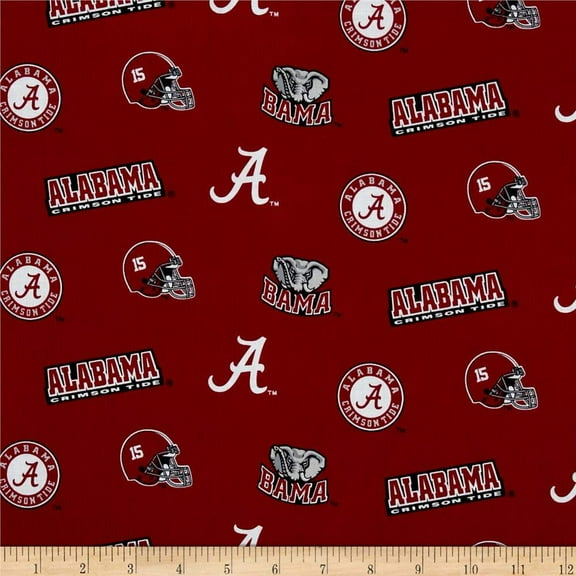 Cotton NCAA Alabama Crimson Tide Broadcloth Red, Fabric by the Yard (AL-045)