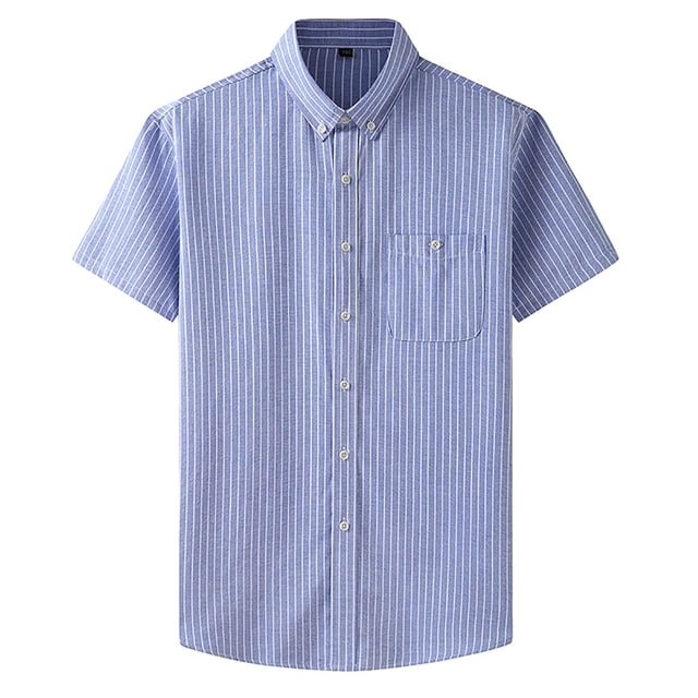 Mens Manga Corta Botón Abajo Camisas Negocios Turndown Cuello Raya Camisa de Bolsillo, Blusa de Manga Corta