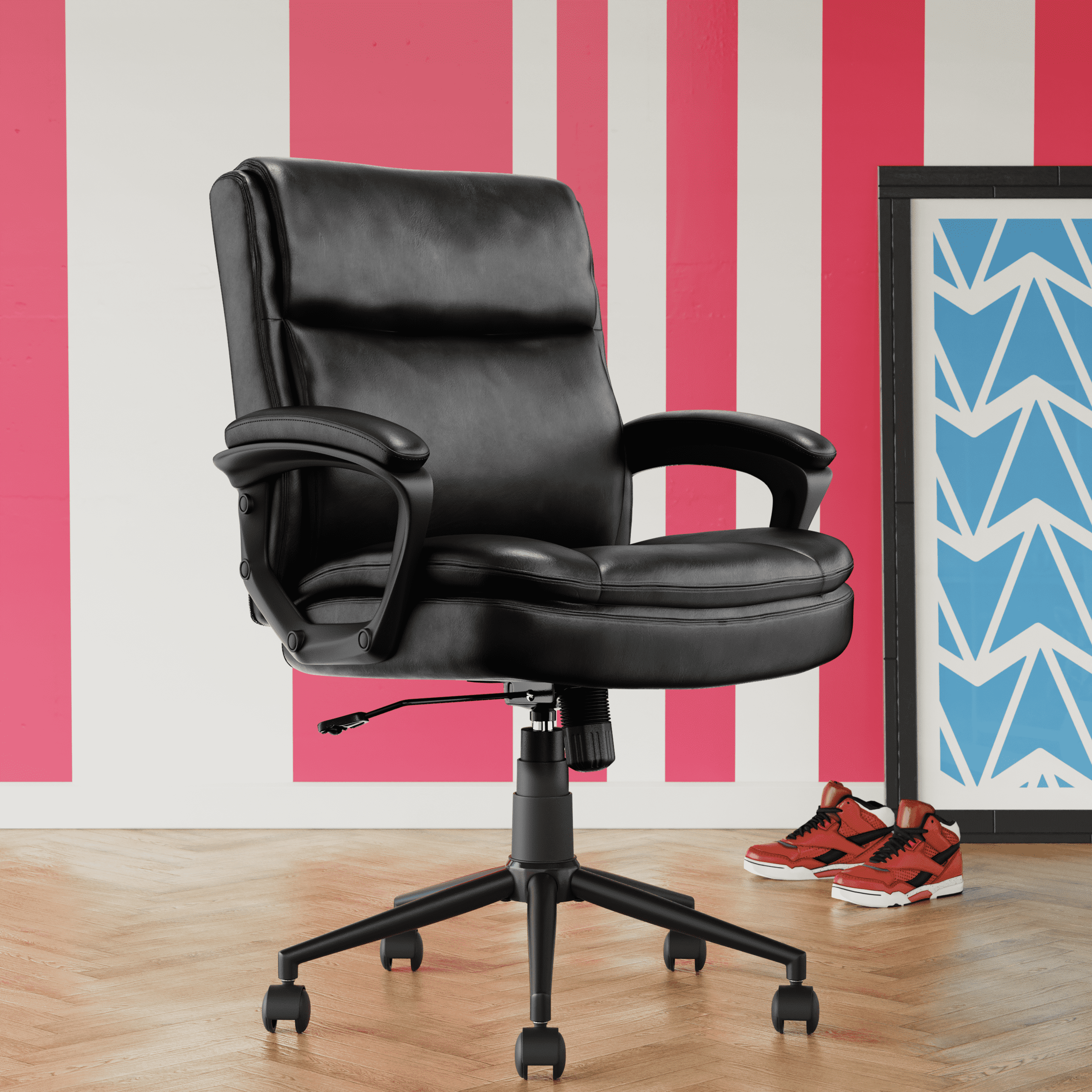 Click365 Transform 2.0 Ergonomic Mid Back Desk Chair Bonded Leather Black