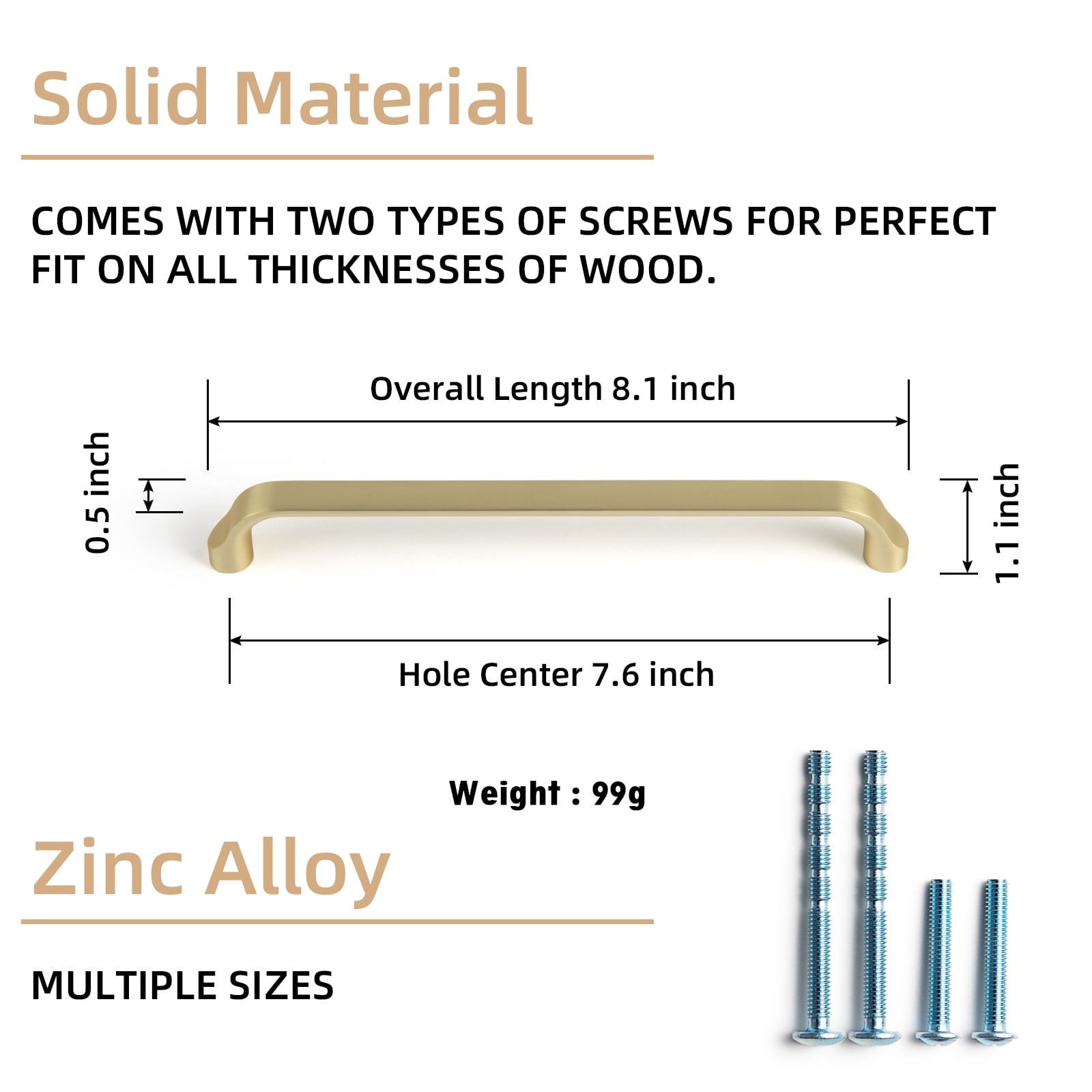 Goo-Ki 12 Pack Light Brushed Brass Cabinet Handles of 7.6''(192mm) Hole Center, Zinc Alloy Cabinet Pulls for Drawer,Dresser,Cupboard Wardrobe, (23856)