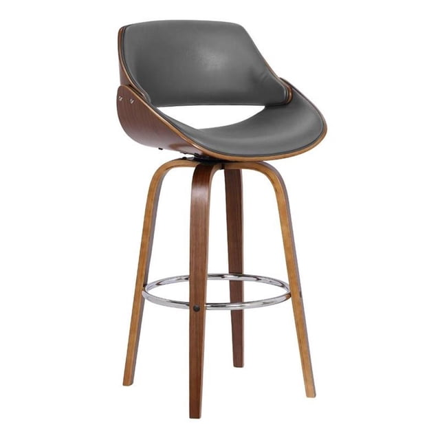 Armen Living Mona 26" Modern Faux Leather Counter Stool in Walnut and Gray