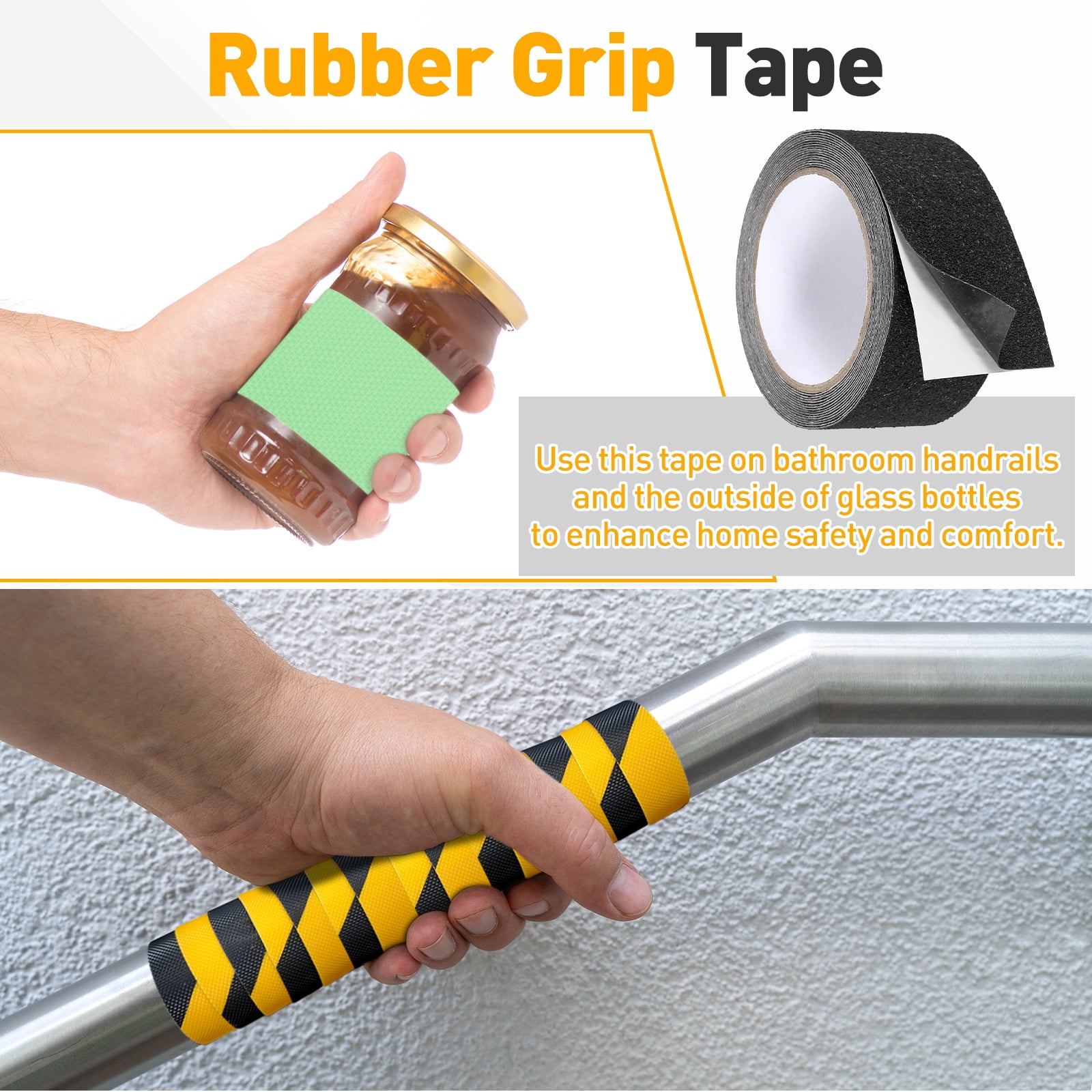 Uxcell 2 Pack Rubber Grip Tape, 2 in x 16 ft Non-Slip Tape with Texture Waterproof Adhesive Non-Abrasive Grip Tapes for DIY Tools, Indoor & Outdoor Stair Steps, Ramp, Gray