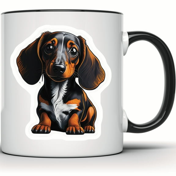 Cute Dachshund Puppy Dog Mug - Wiener Dog Lover Gift - Funny Coffee Mug for Dachshund Mom Dad - Adorable Sausage Dog Mug - 11 Ounce Black Rim Handle Novelty Coffee Cup - WMUG0560-Black Rim