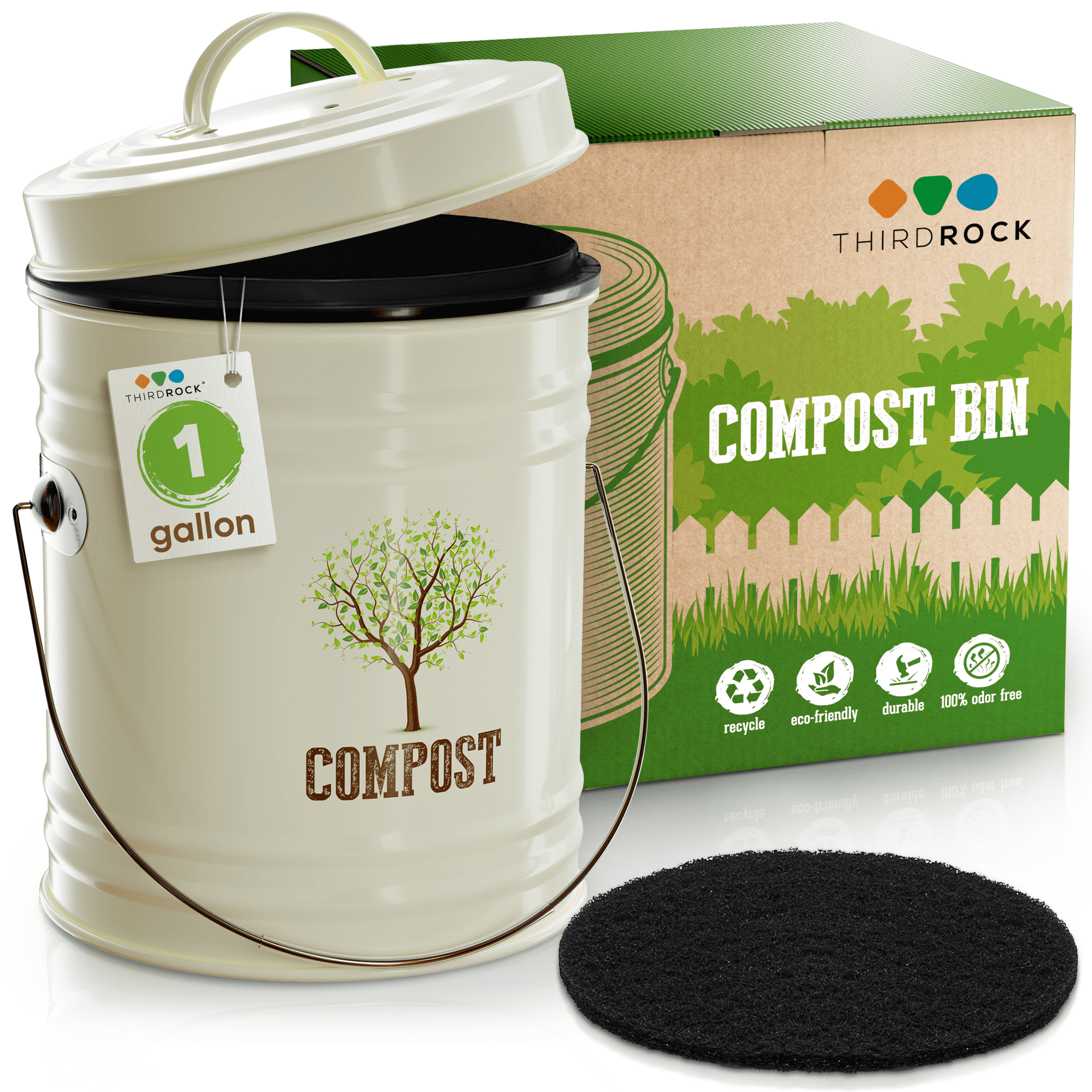 Mini Cream 3 Litre Compost Caddy/Food Bin & 2 x Filters 