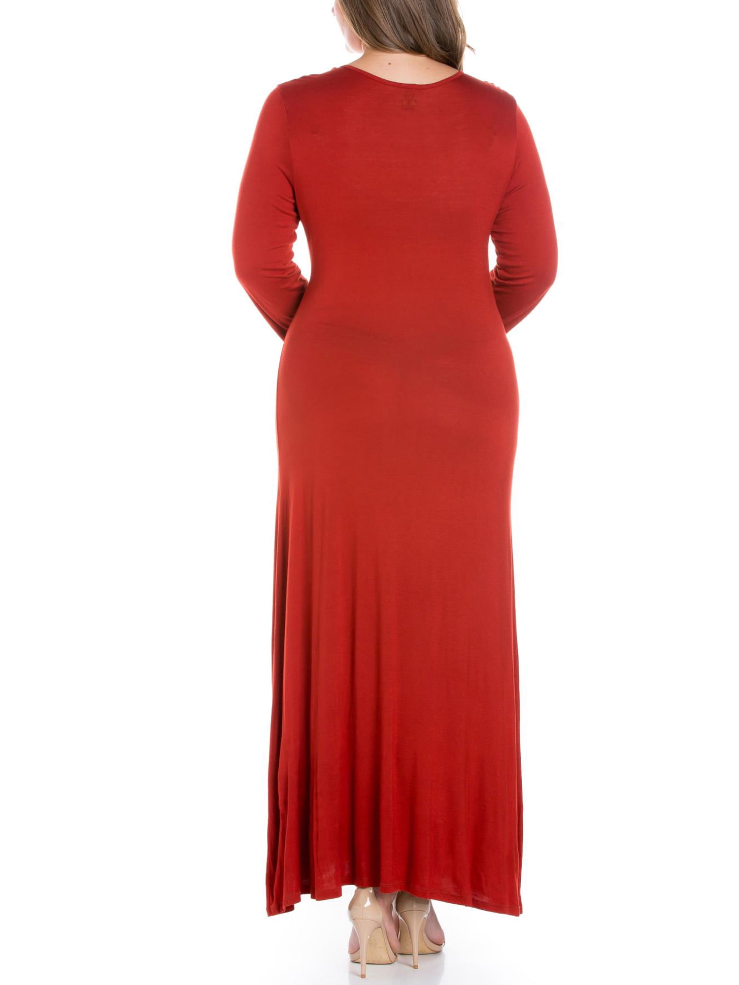 24seven Comfort Apparel Plus Size Womens Long Sleeve Maxi Dress