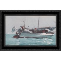 Taking on Wet Provisions (Schooner marked Newport, K.W.) 24x18 Black Ornate Wood Framed Canvas Art by Homer, Winslow