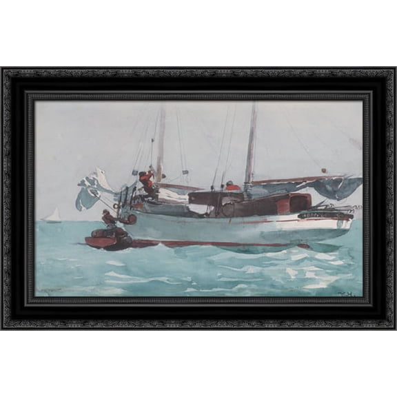 Taking on Wet Provisions (Schooner marked Newport, K.W.) 24x18 Black Ornate Wood Framed Canvas Art by Homer, Winslow
