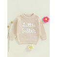 thumbnail image 2 of Suealasg Baby Girl Knit Sweater Long Sleeve Floral Letter Embroidery Chunky Pullover Sweater 3 6 9 12 18 Months Infant Sister Matching Fall Winter Sweater Warm Top, 2 of 7