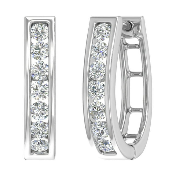 1 Carat Channel Set Diamond Women's Hoop Earrings in 14k White Gold