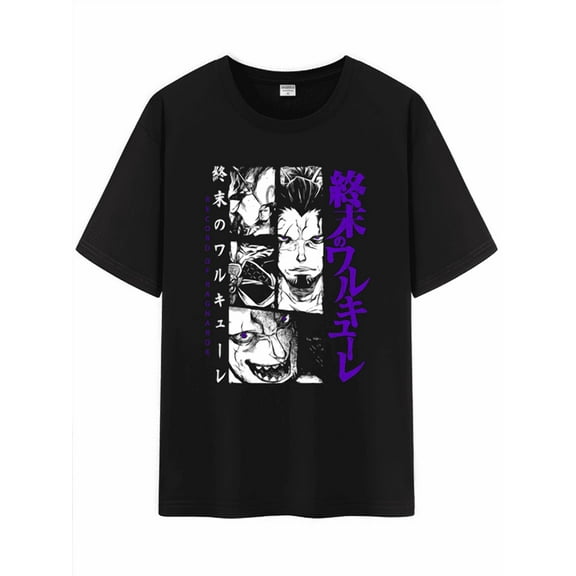 Qingyee Unisex Anime Character Pattern Cotton T-Shirt,Record of Ragnarok​ Character Impression Short Sleeve Tee Shirt