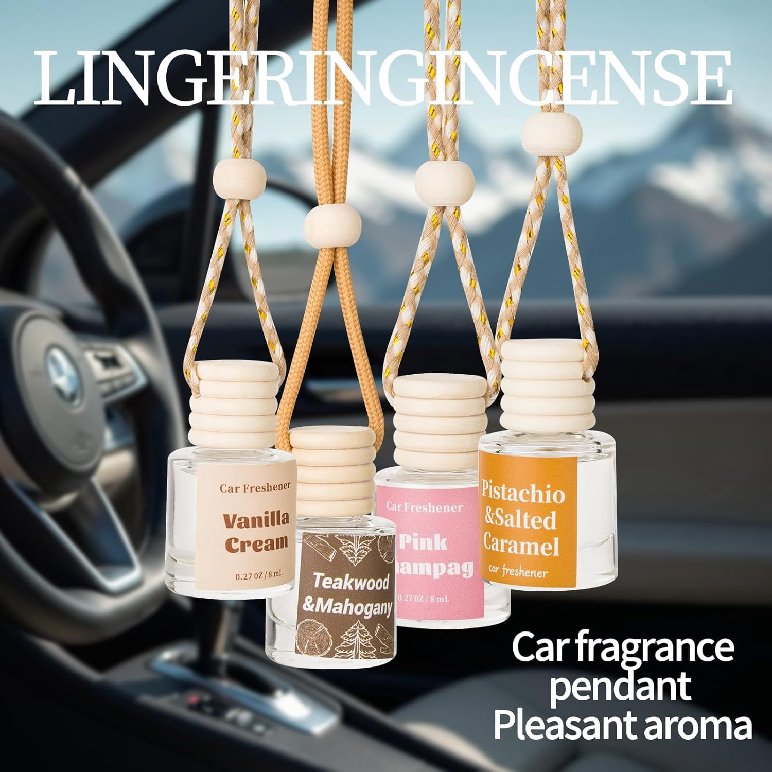 Car Air Freshener Diffuser, Hanging Car Scents Air Freshener, Car Fresheners Long Lasting, Essential Oil Diffuser, Fragrance Oil, 4pcs