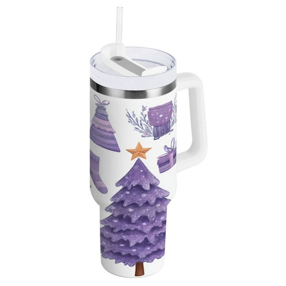 40 oz Stainless Steel Tumbler Vacuum Insulated Leak Proof Stainless Steel Coffee Cup Water Bottles Purple Christmas Snowman