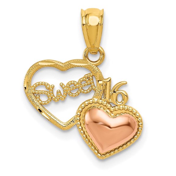 Auriga Fine Jewelry 14K Two-tone Gold Sweet 16 Heart Pendant (L- 18 mm,W-15 mm) for Women