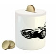 thumbnail image 2 of Cars Piggy Bank, American Aged Vehicle with Wealth Properties Engine Print, Ceramic Coin Bank Money Box for Cash Saving, 3.6" X 3.2", Black White, by Ambesonne, 2 of 4