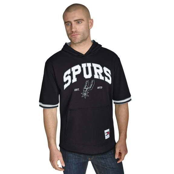 Men's Tommy Jeans Black San Antonio Spurs Paul French Terry Short Sleeve Pullover Hoodie