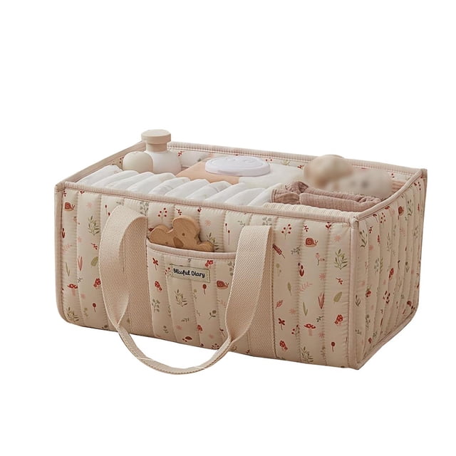 SIfdSeng Quilted Fabric Storage Floral Baby Caddy Quilted for Nursery Bedroom Storage