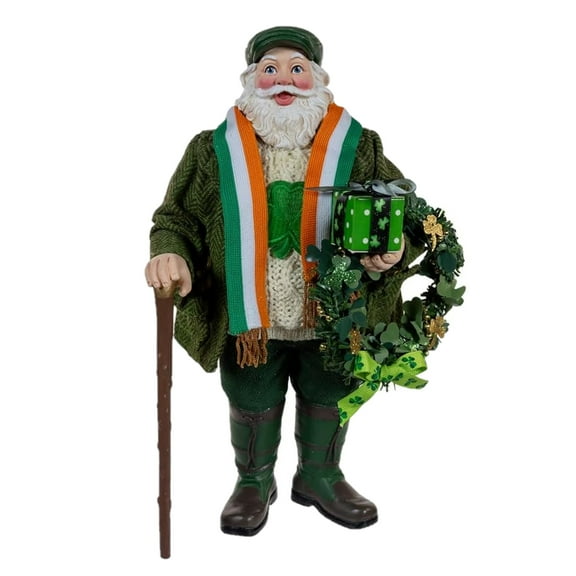 Kurt Adler 10.5-Inch Fabriché Musical Irish Santa With Wreath